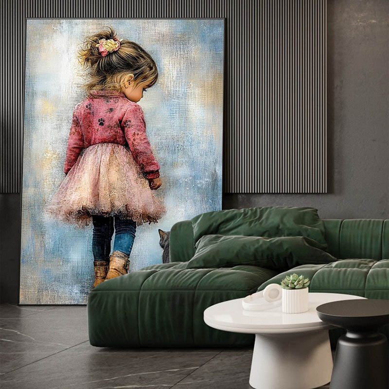 Little girl and cat Artist hand-painted modern figure abstract floor painting