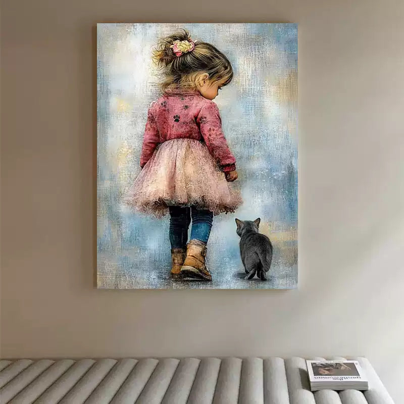 Little girl and cat Artist hand-painted modern figure abstract floor painting