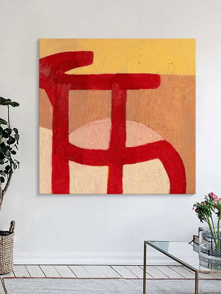 Red Graffiti Lines Abstract Art Canvas - Hand-Painted Wall DecorR