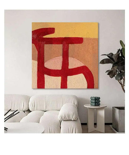 Red Graffiti Lines Abstract Art Canvas - Hand-Painted Wall DecorR