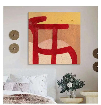 Red Graffiti Lines Abstract Art Canvas - Hand-Painted Wall DecorR