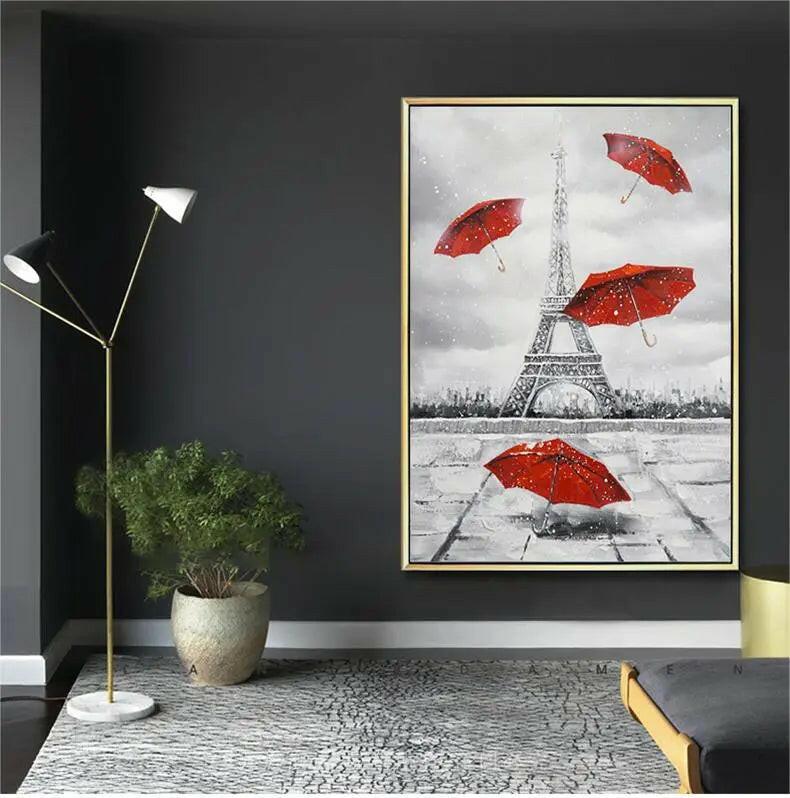 Red umbrellas under the Eiffel Tower - My Store