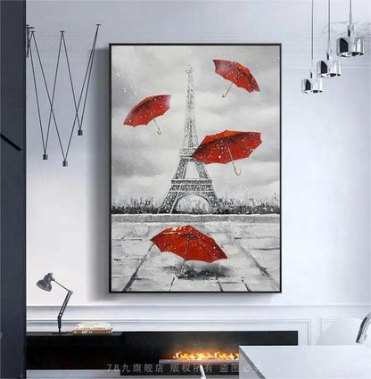 Red umbrellas under the Eiffel Tower - My Store