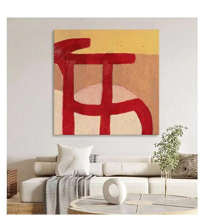 Red Graffiti Lines Abstract Art Canvas - Hand-Painted Wall DecorR