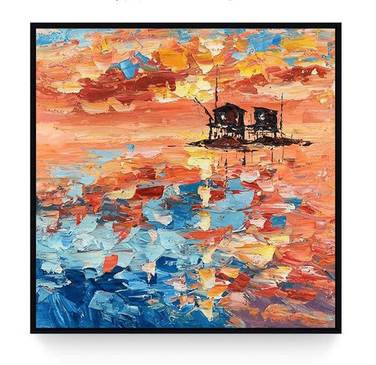 Hand-Painted Sunrise Ocean Art: Free Shipping, Custom Sizes Available - My Store